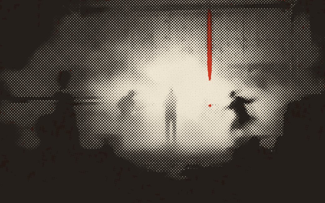 Four figures playing in fog