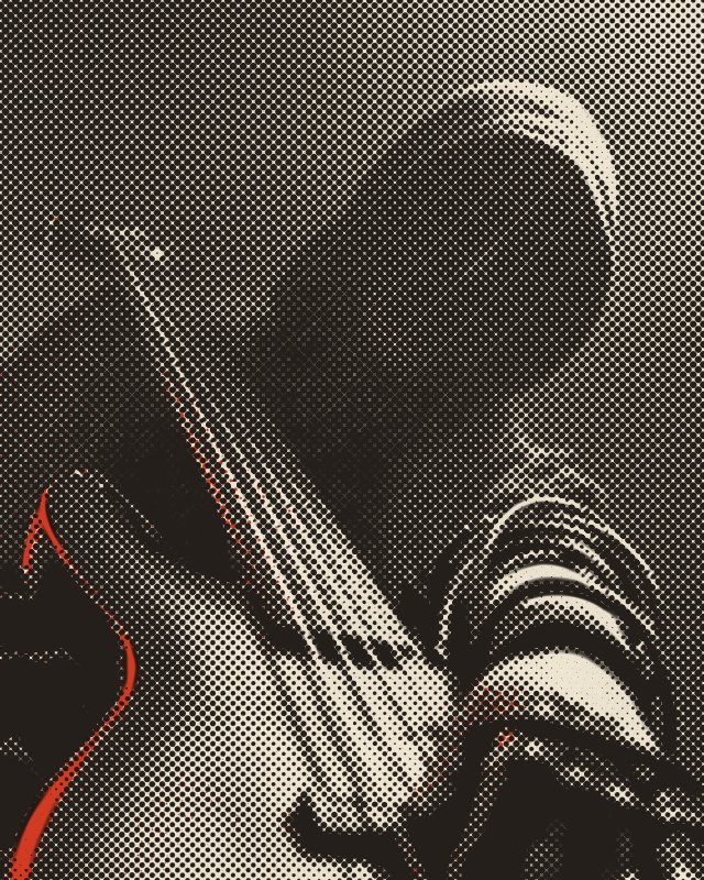 A hooded figure with a bass