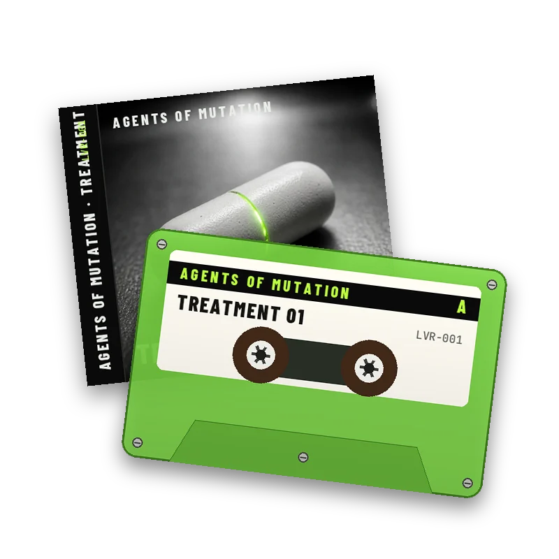 Treatment 01 cassette in a green shell with its printed J-card