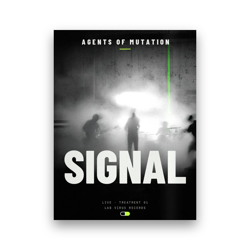 Poster of the band playing in fog under a single light